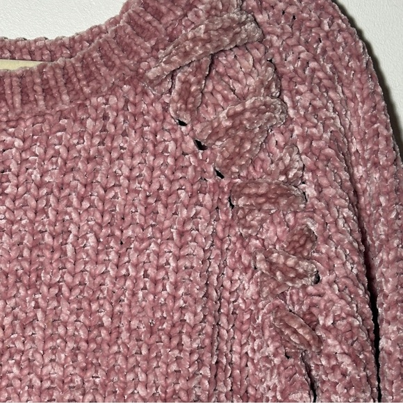 Renjo Pink Women's Sweater with Shoulder Design CottageCore Cable Medium - Picture 3 of 6